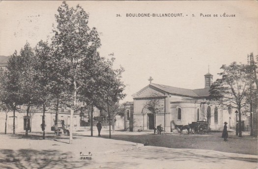 Eglise de l'Immaculée Conception. Place de l'église (Bir-Hakeim). Vers 1910.