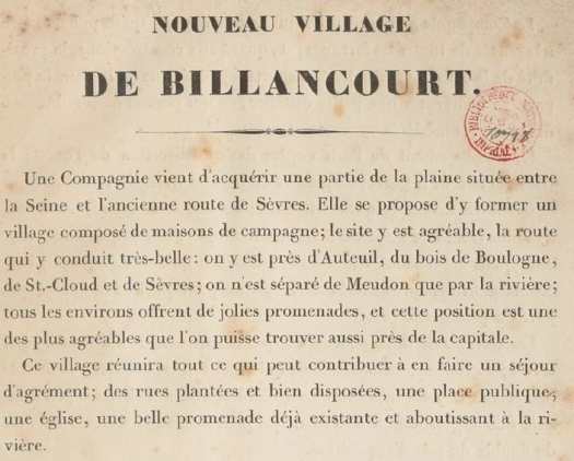 Extrait du "Nouveau Village de Billancourt"