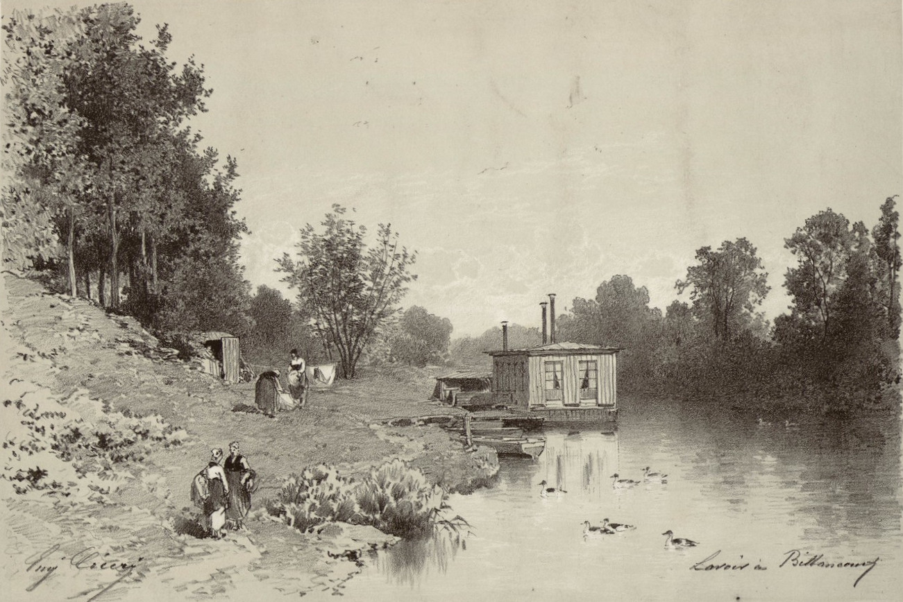 Lavoir à Billancourt - Eugène Ciceri (1813-1890)