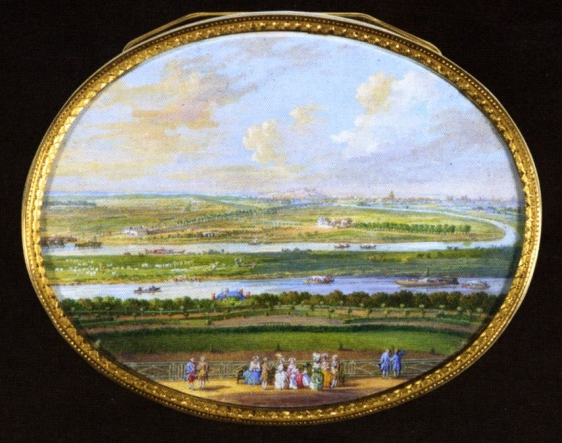 Louis Nicolas van Blarenberghe - vue depuis le château de Meudon Bellevue - miniature sur tabatièrere -1777