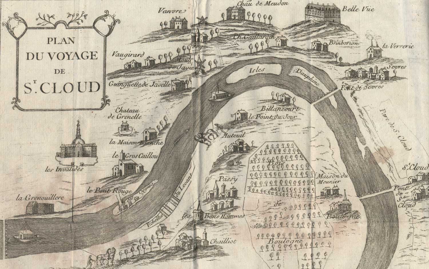 1748 Plan du voyage de Paris à Saint-Cloud par la mer. Neel