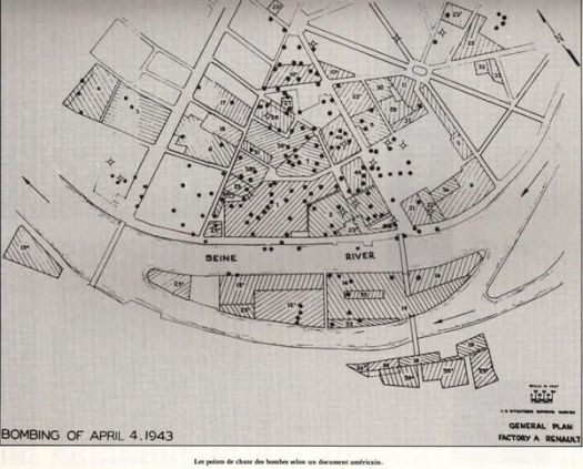 Carte Bombardement de Billancourt 4 avril 1943