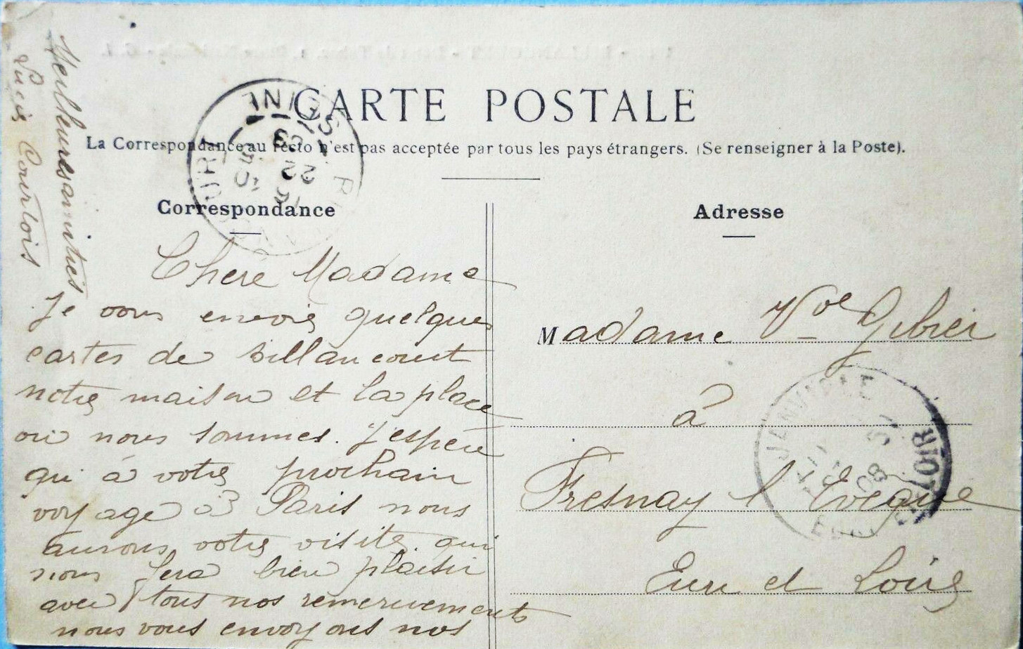 Carte manuscrite Courtois 1908