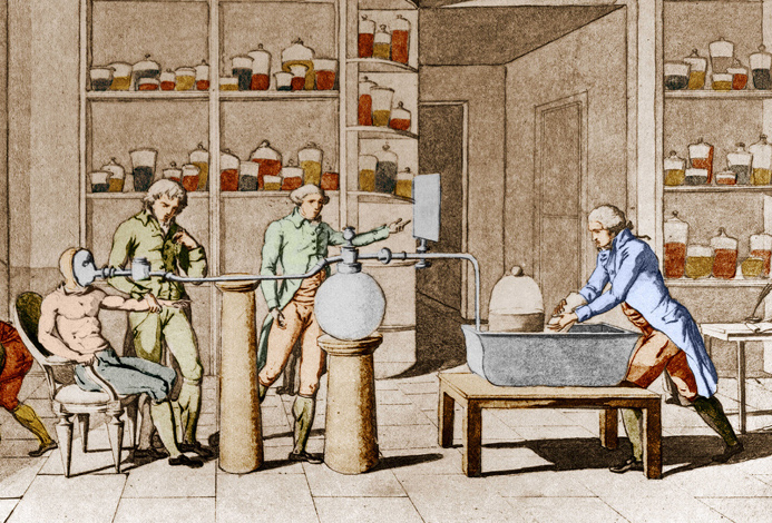 Armand Seguin et Lavoisier lors d'une expérience sur la respiration