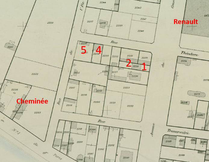 Photo rue Théodore sur Cadastre 1905