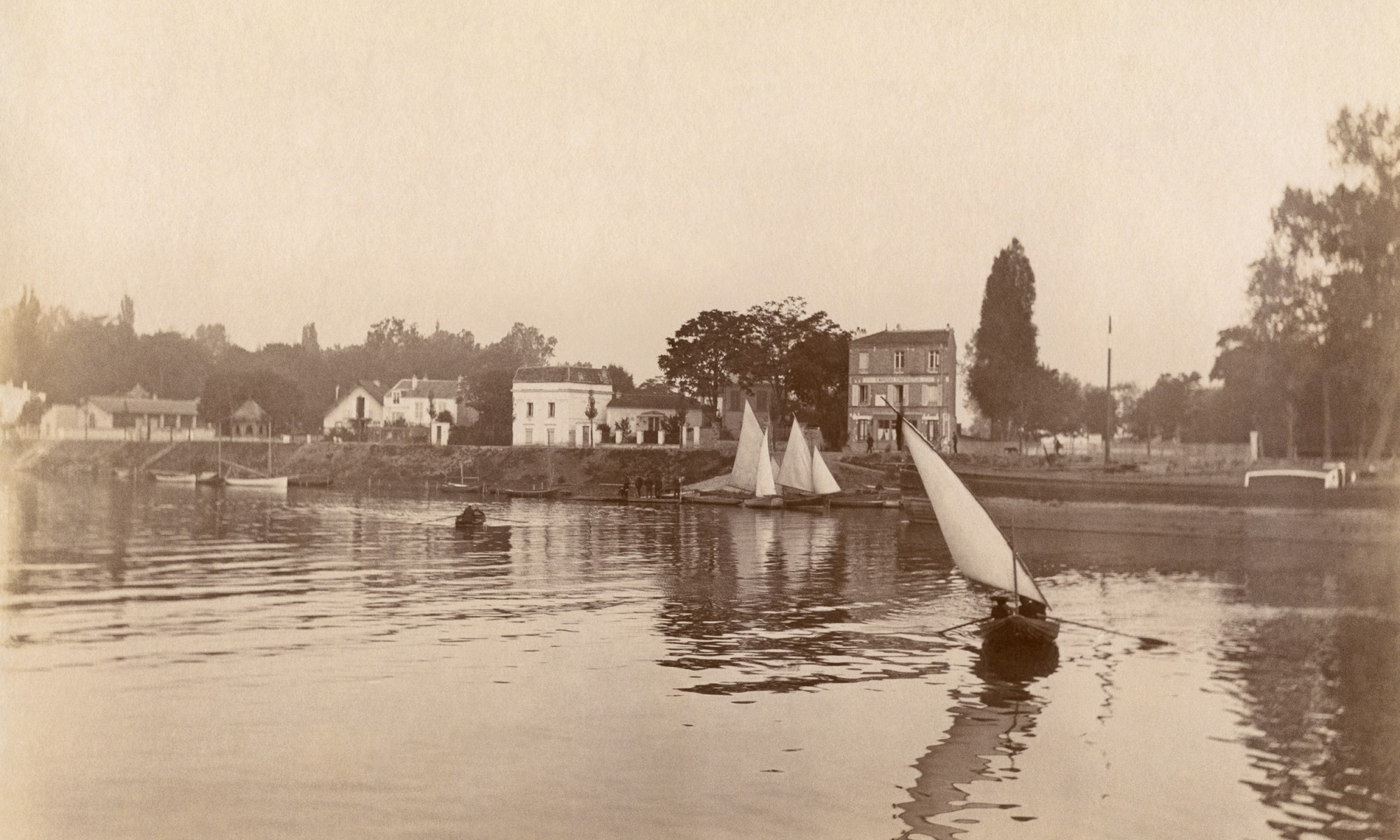 Une vue du quai de Billancourt-Port de plaisance-Passage vers l'île Seguin à sa point amont. Dimanche 13 octobre 1889.