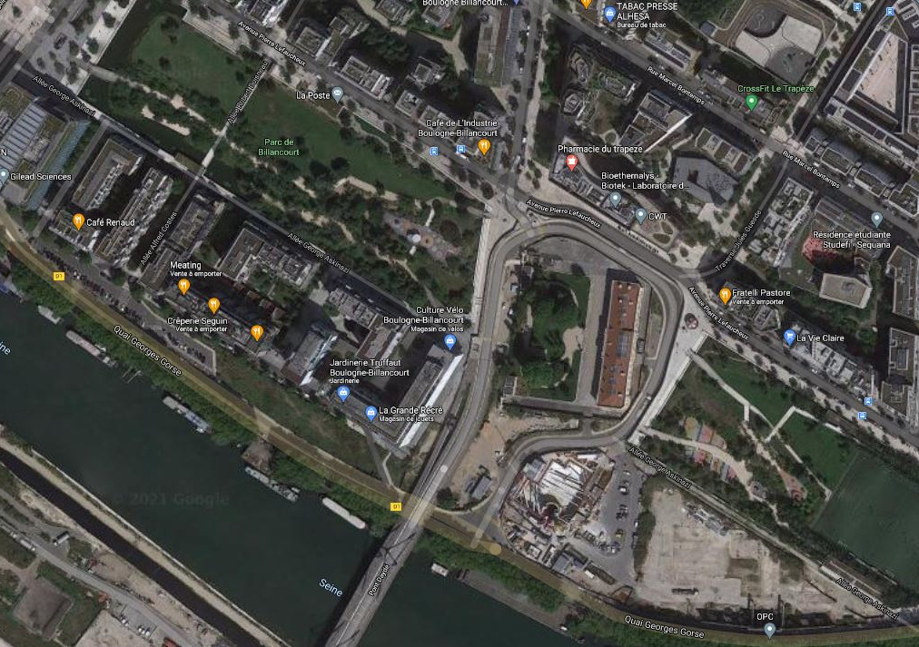 Le bâtiment Dreyfus et le parc de Billancourt. 2020.