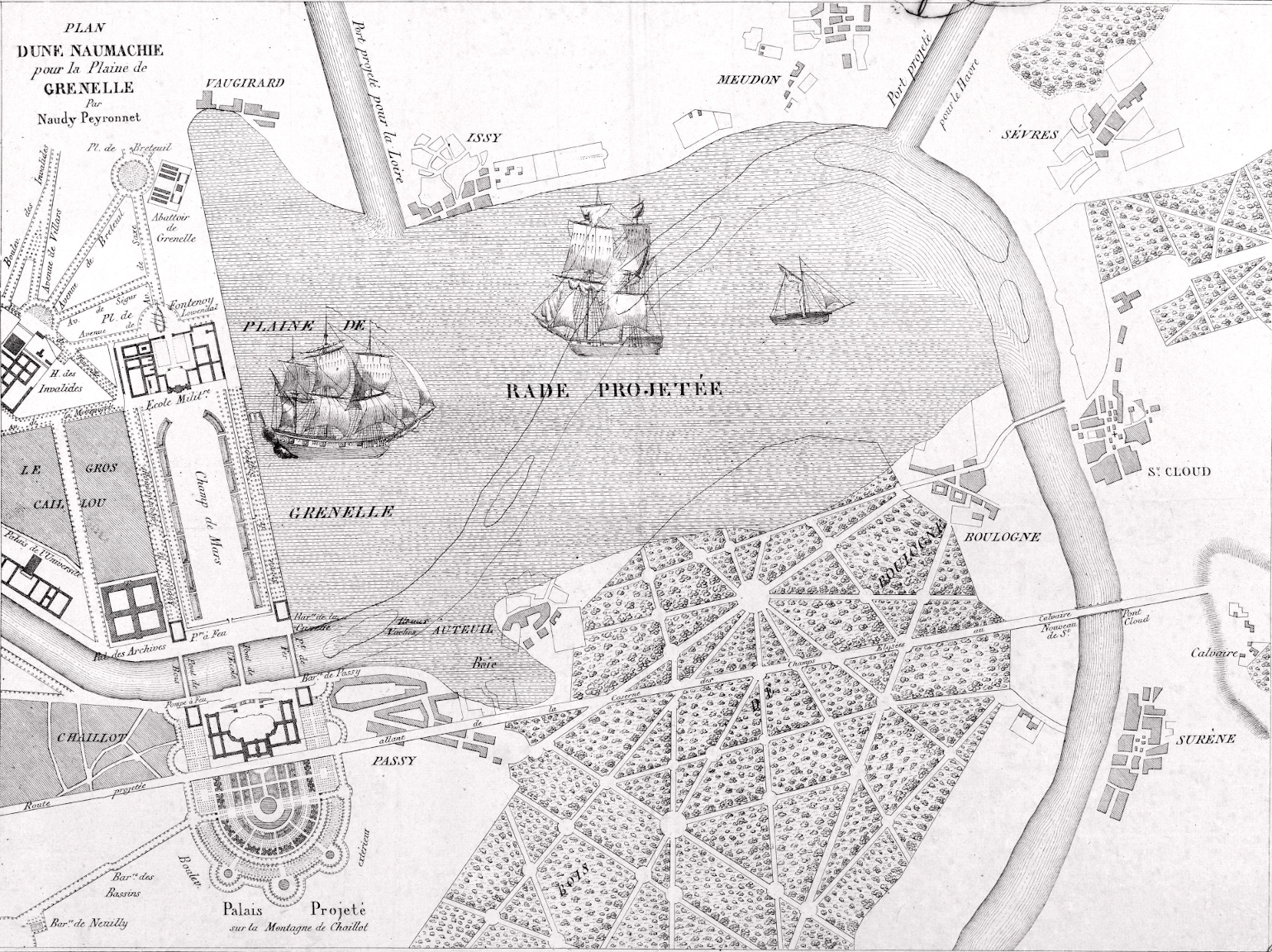 Plan d'une naumachie pour la plaine de Grenelle par Naudy Peyronnet-1825_BNF_BHVP small