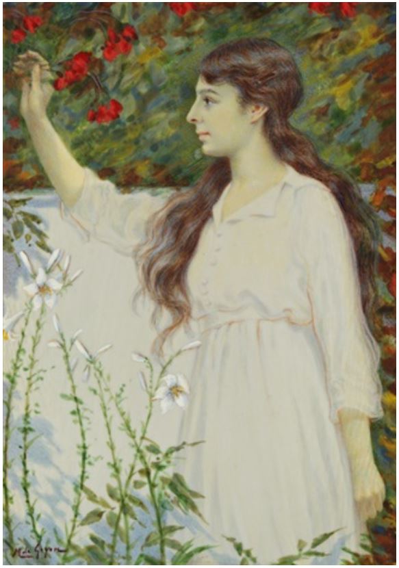 Marie de Goyon - Jeune fille cueillant des fleurs