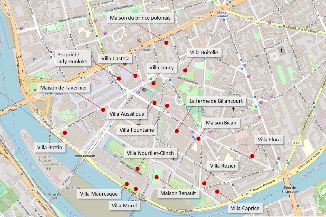 Localisation villas disparues de Billancourt