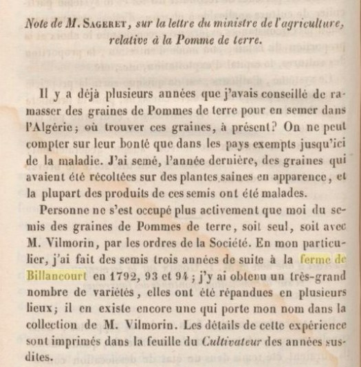 Note Sageret Semis de pomme de Terre