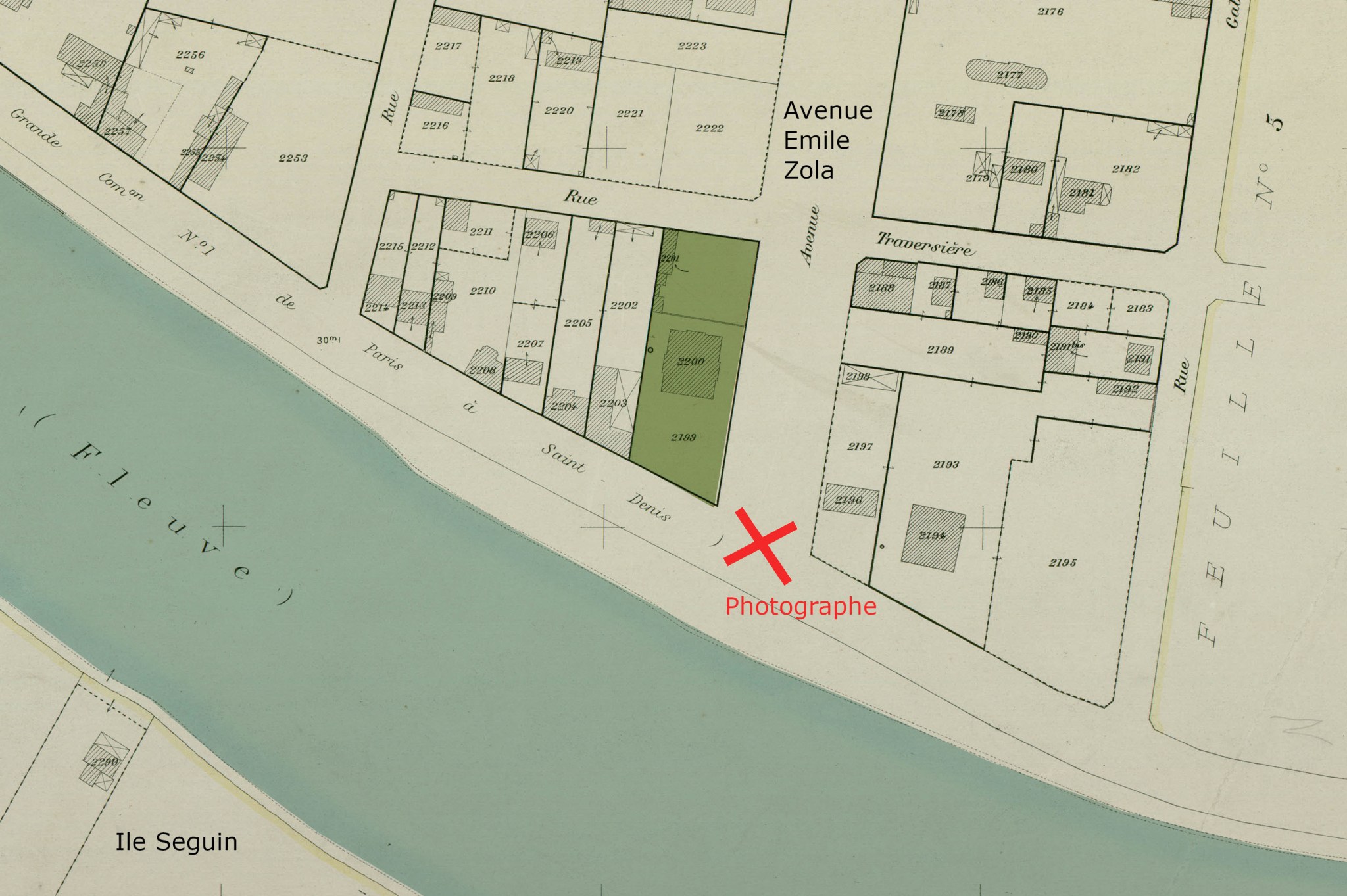 Cadastre 1905 E6 Localisation de la villa - Archives municipales