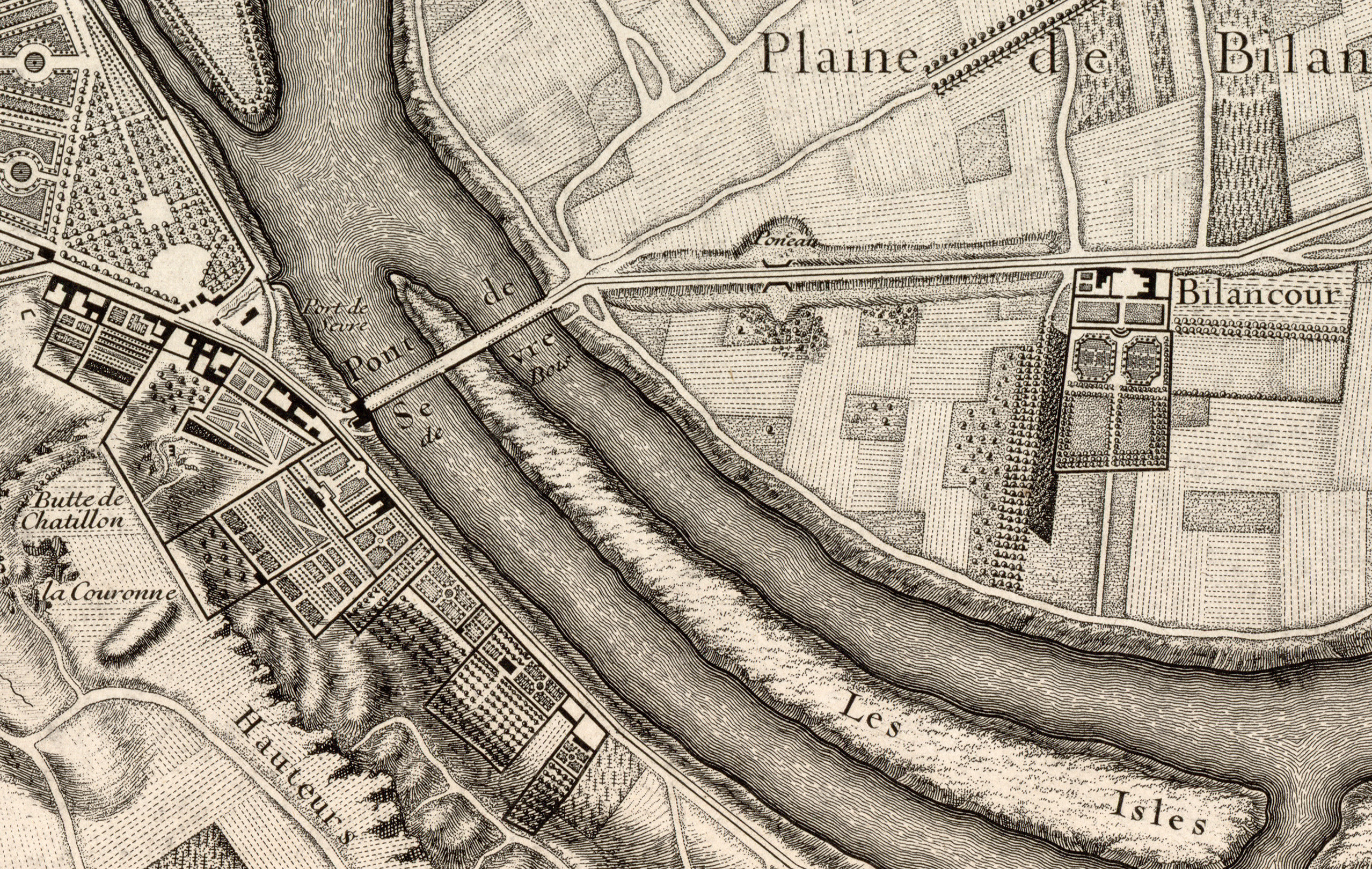 1731 Plan de Roussel - Billancourt et pont de Sèvres