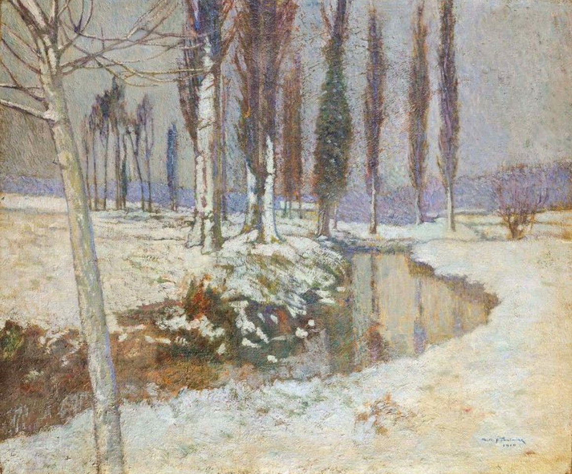 Raphael Fountaine Ruisseau aux arbres sous la neige 1910