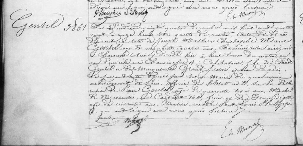 acte de décès de GENTIL Joseph 1880 ParisPage5-15