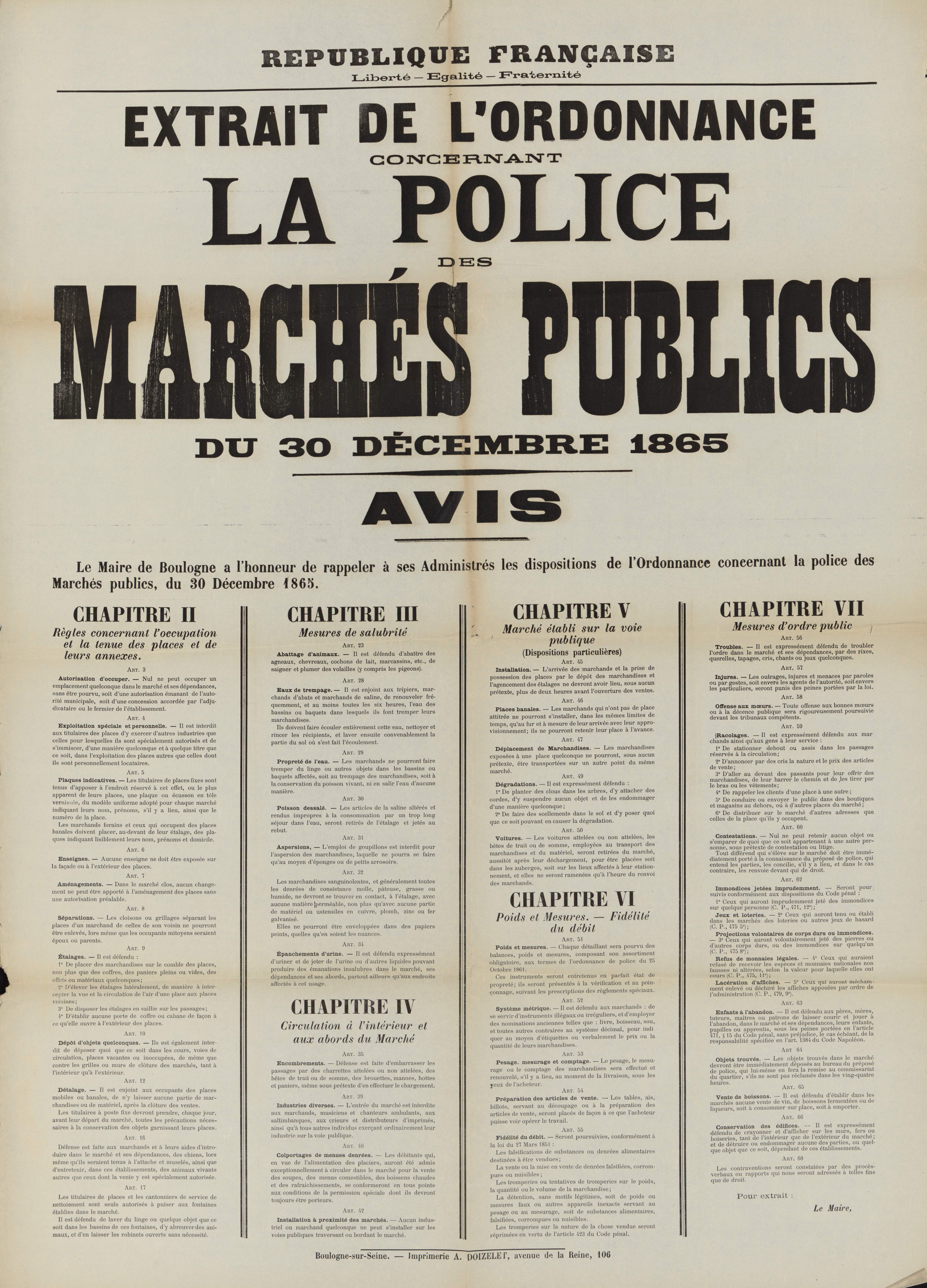 Police des marché publics 1865 archives BB