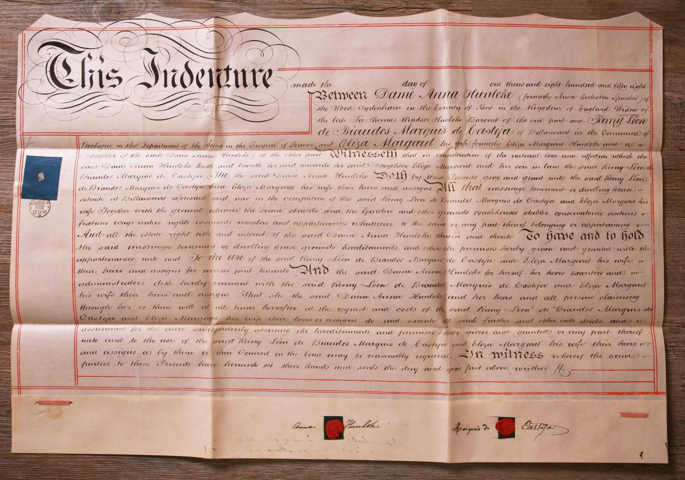 Charte 1858 donation Billancourt à Casteja par Ann Hunloke
