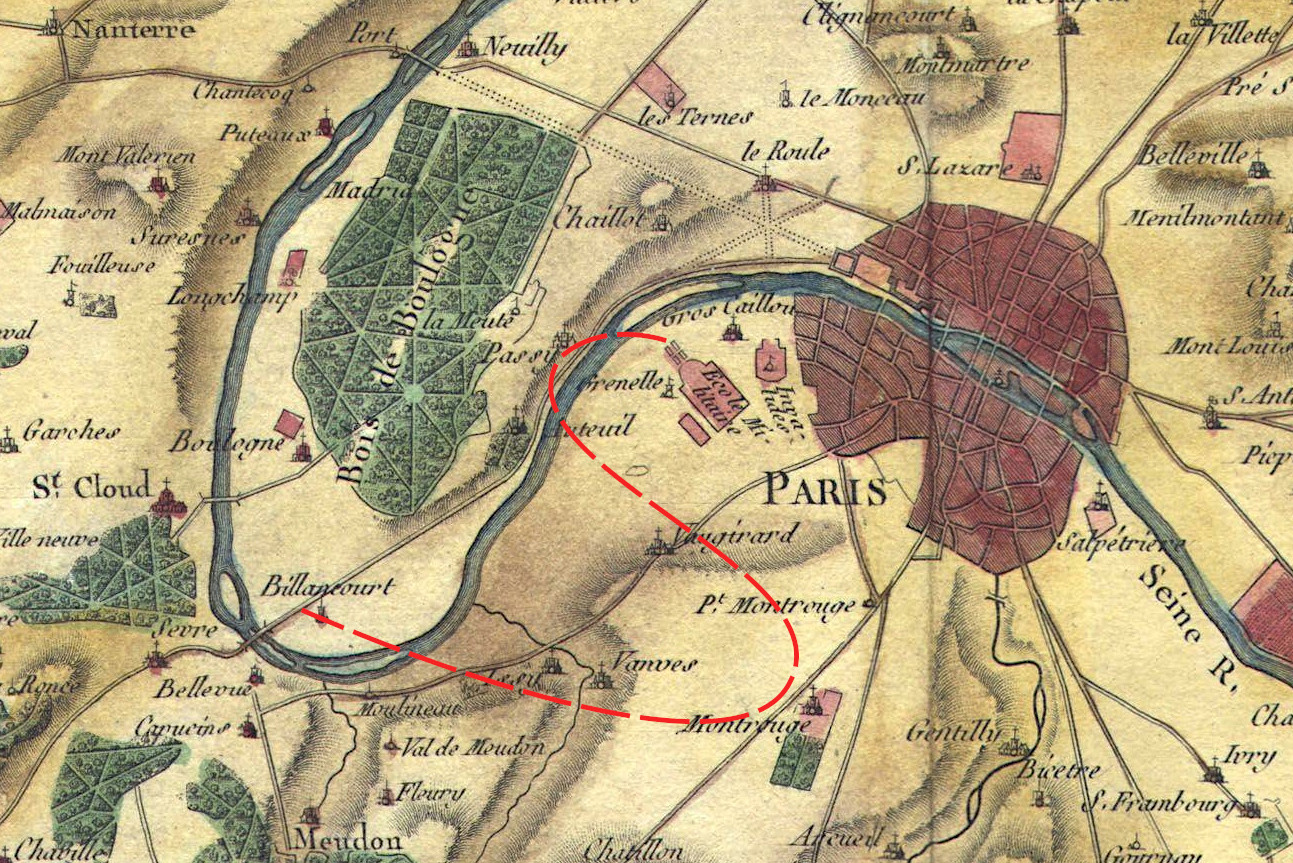 Trajet supposé de Blanchard le 2 mars 1784 - BNF