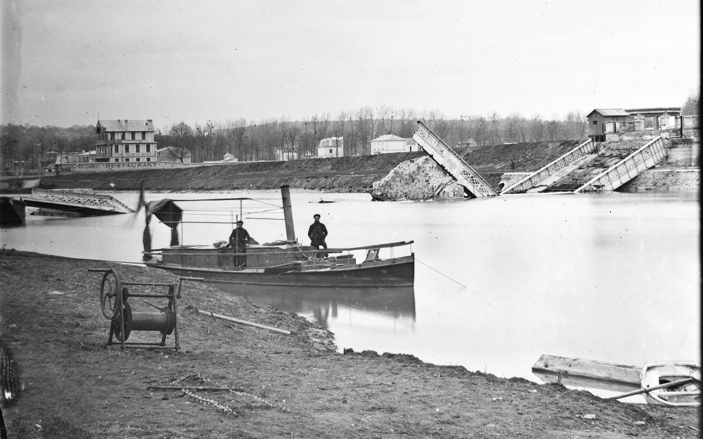 Pont et berges de Billancourt et berges de Billancourt depuis l'île St Germain. Blancard. Musée Carnavalet
