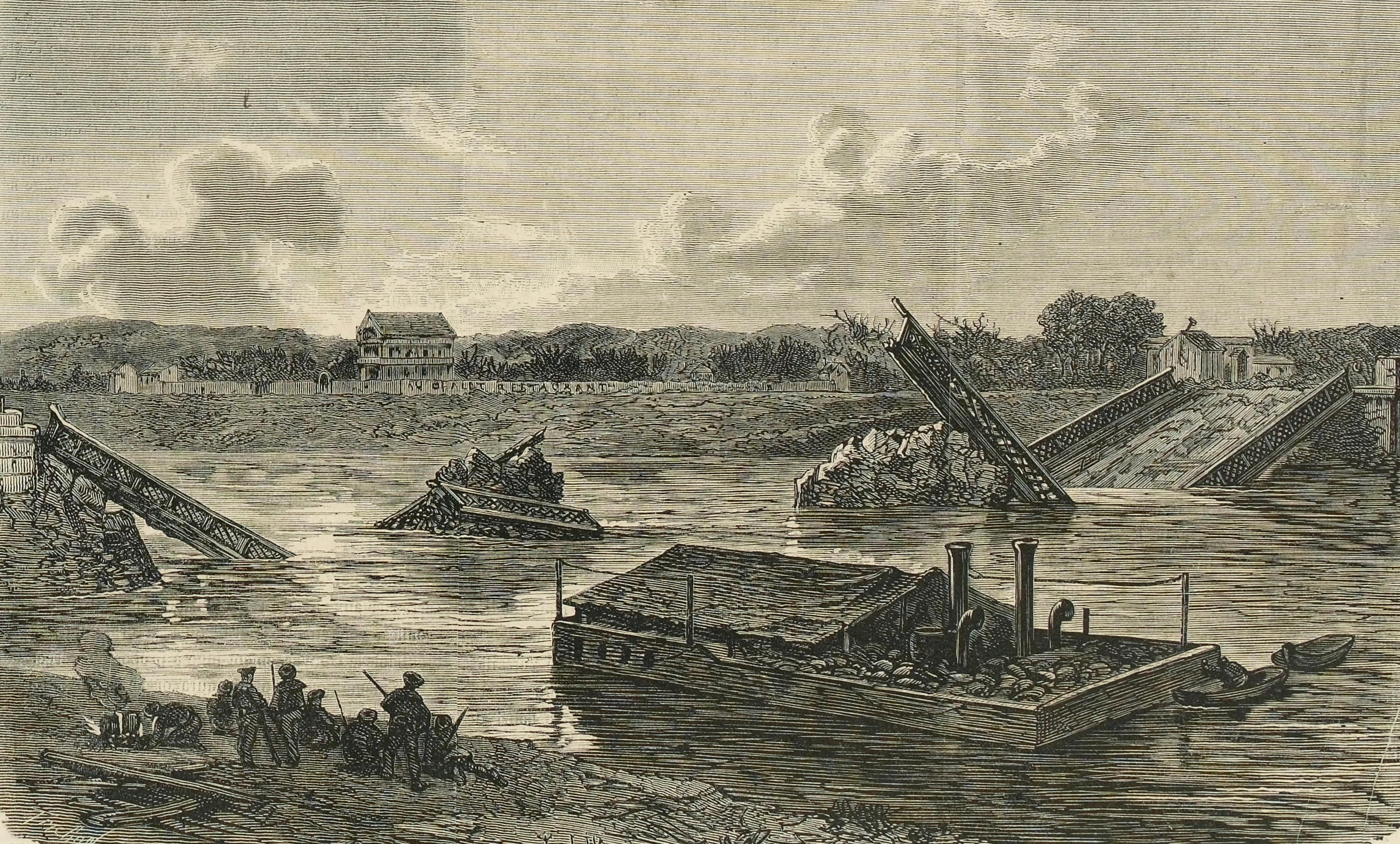 Le siège de Paris- Les batteries flottantes devant le pont de Billancourt.(TI)