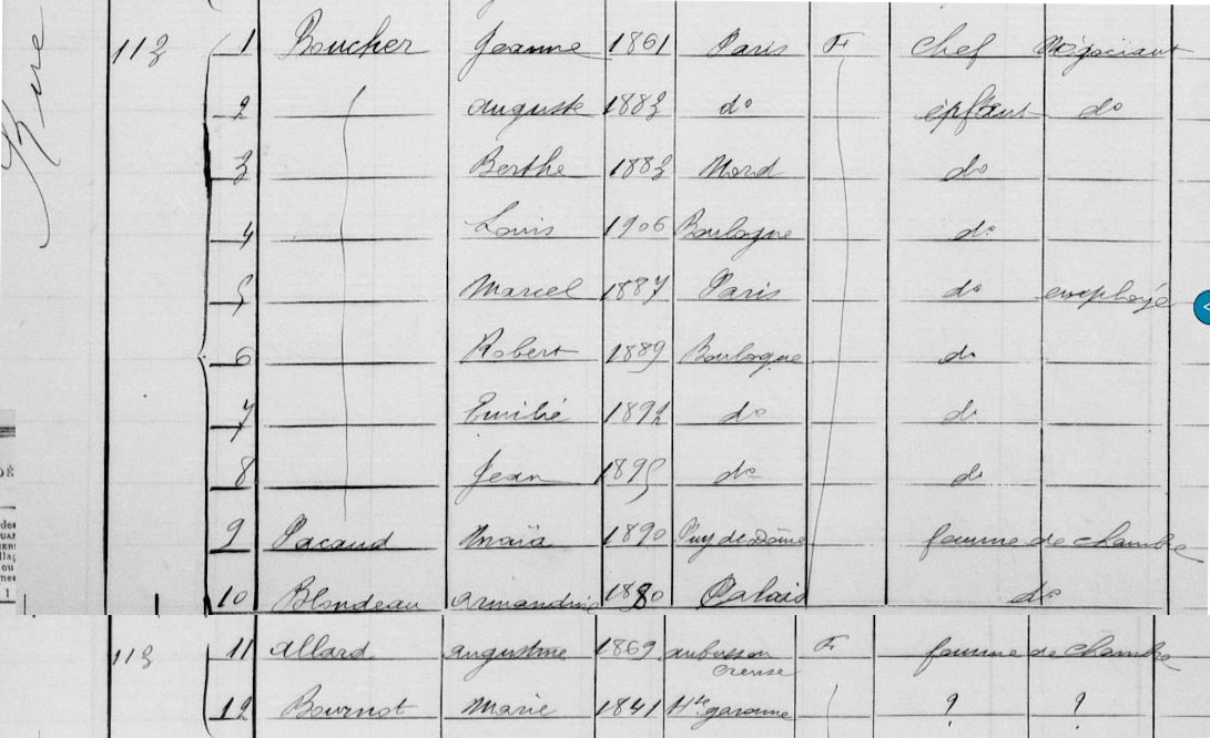 Recensement 1910 113 rue du PdJ