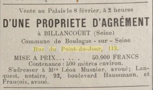 Vente villa Boucher Le Monde Illustré 6 janvier 1902