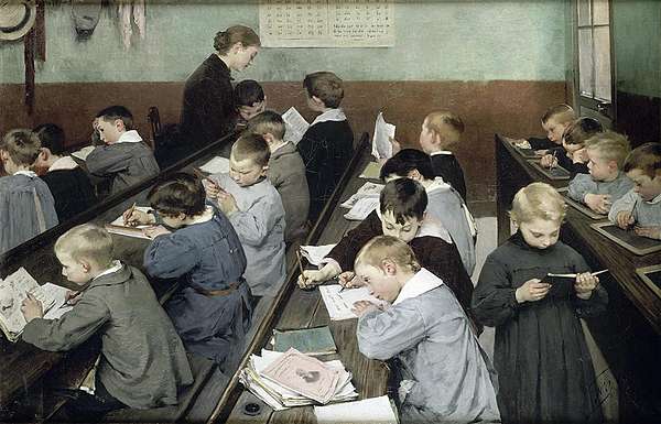 En classe, le travail des petits - Henri Jules Jean Geoffroy, 1889