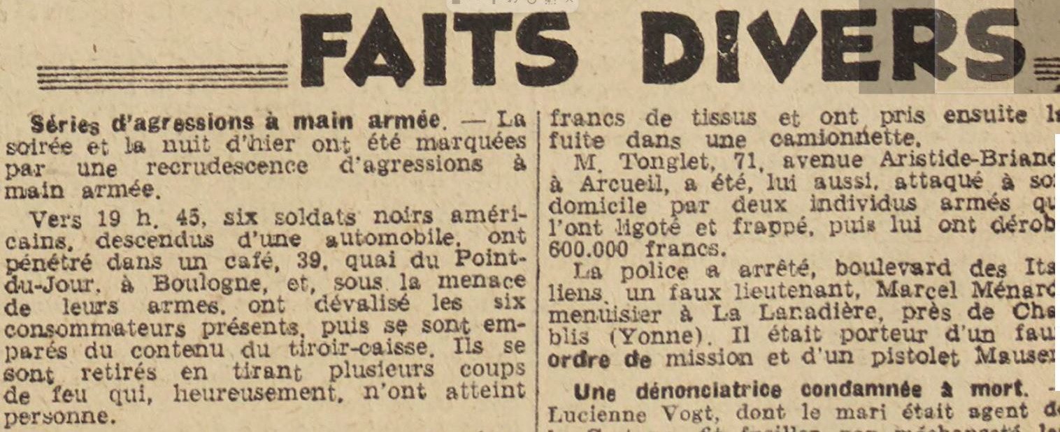 Faits divers 13 décembre 1945