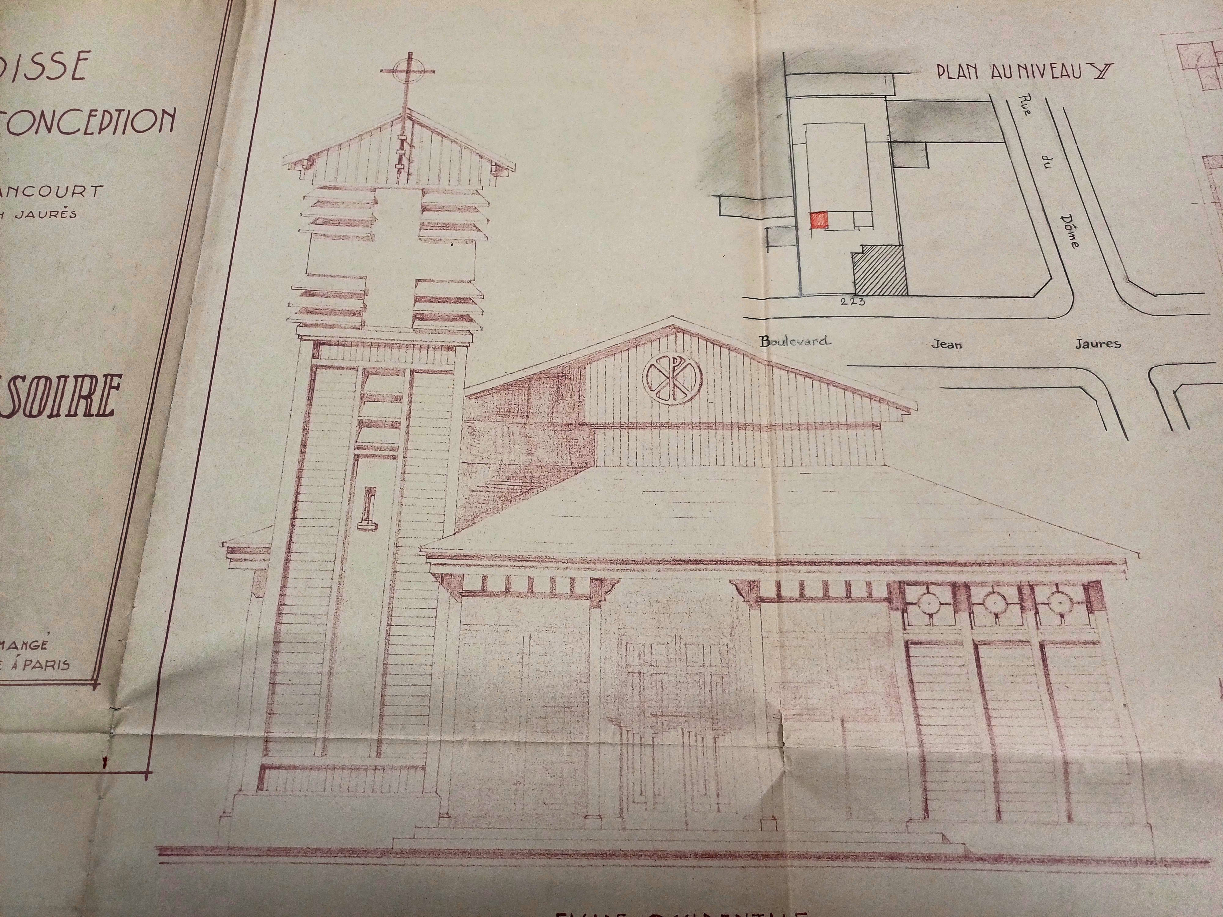 Plan Eglise provisoire 1946 Fromanger - arch Municipales