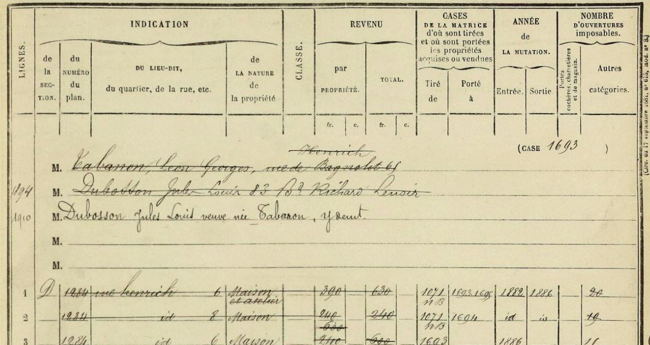 Matrice bâti 1882-1911 case 1693