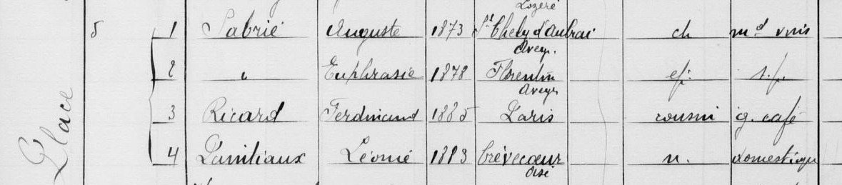 Recensement 1911 Auguste Sabrié