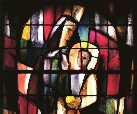 Vierge à l'enfant Jacques Bony verrière de la tribune 1968