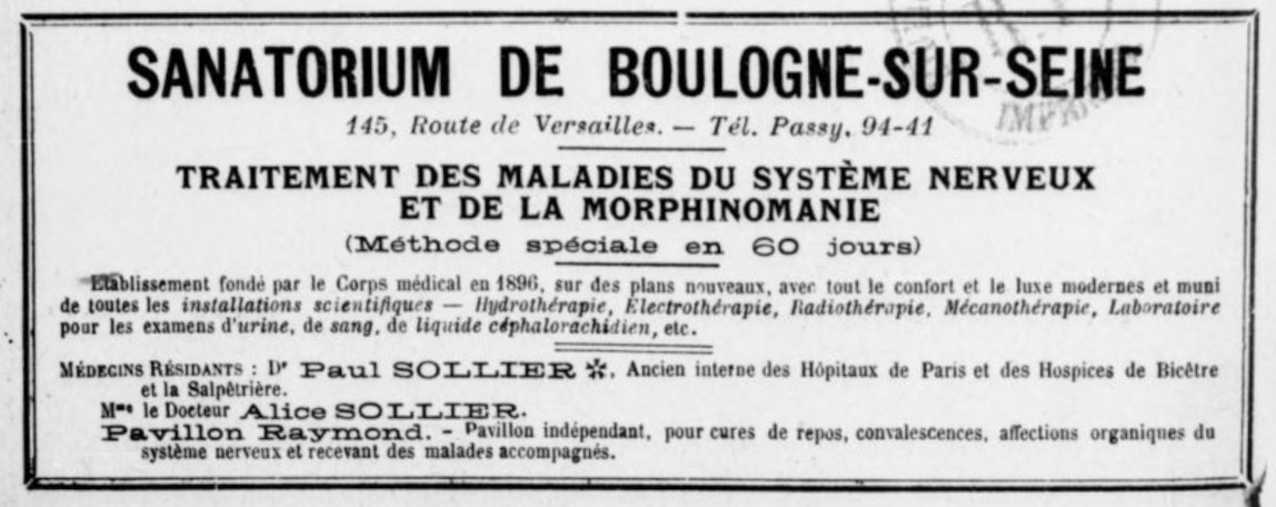 Publicité sanatorium 1921