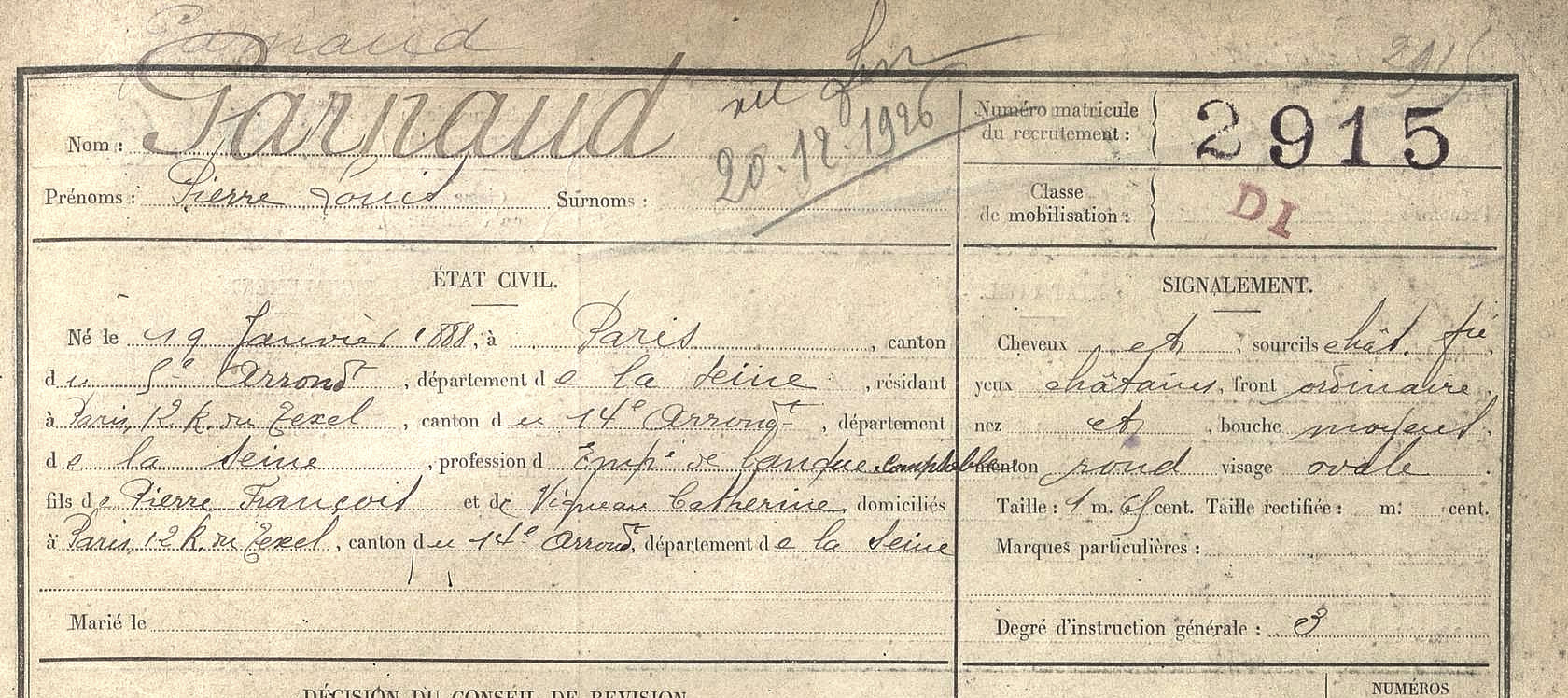 Fiche matricule de Pierre Garnaud